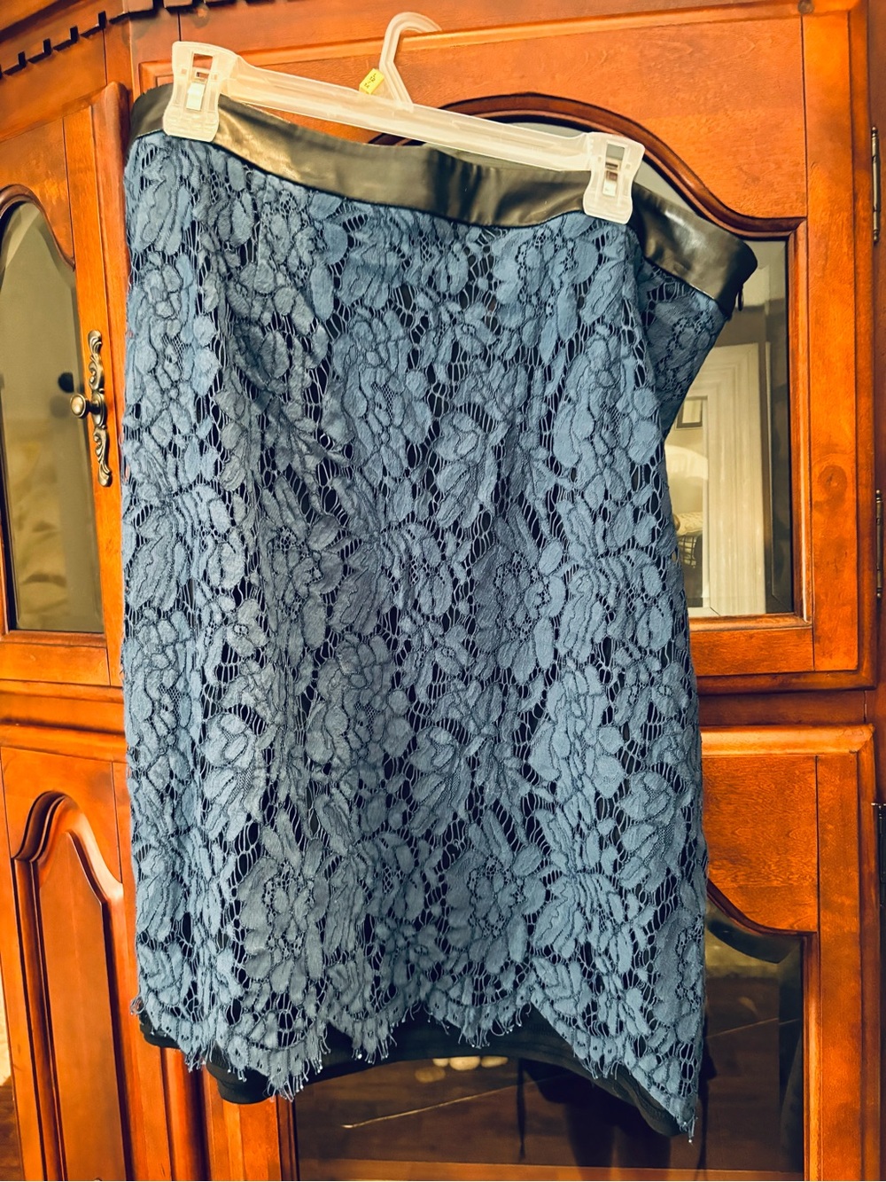 Blue Lace Pencil Midi Skirt